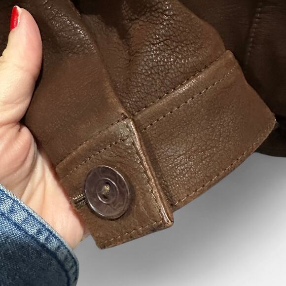 VTG J. Jill Chocolate Brown Leather Jacket Effortless Chic 90s Minimalist XXS - Picture 7 of 11